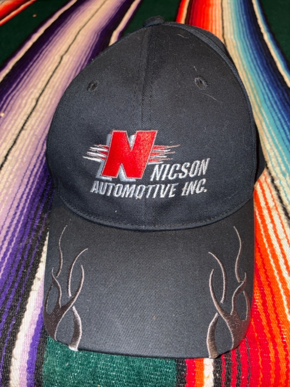 Nicson Automotive Flame Hat Black Strapback Cap